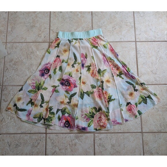 Lapis Mint Floral Chiffon Midi A Line Skirt - Picture 2 of 3